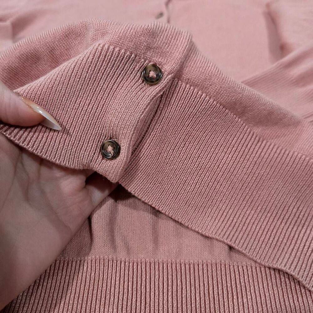 H&M Old Rose Pink Fine-Knit Cardigan | Button Front | Large (J008) - Picture 8 of 12